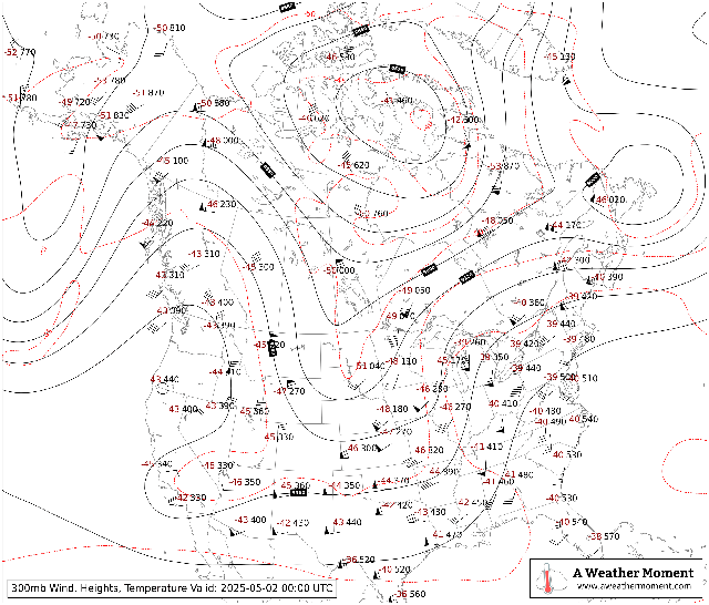 00Z 300mb Upper Air Radiosonde Plot for Canada and the United States