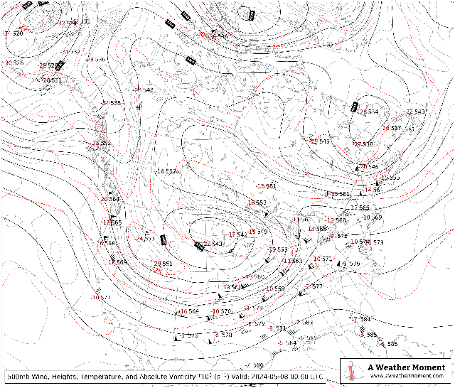 00Z 500mb Upper Air Radiosonde Plot for Canada and the United States