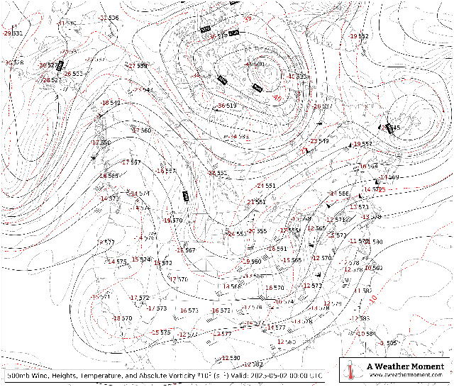 00Z 500mb Upper Air Radiosonde Plot for Canada and the United States