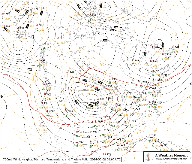 00Z 700mb Upper Air Radiosonde Plot for Canada and the United States
