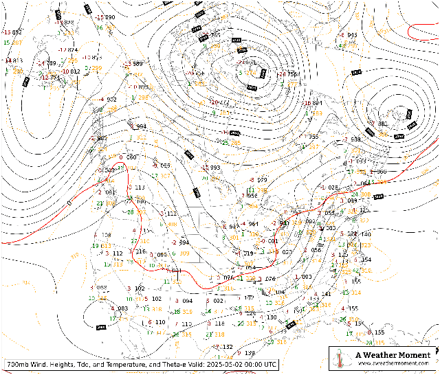 00Z 700mb Upper Air Radiosonde Plot for Canada and the United States