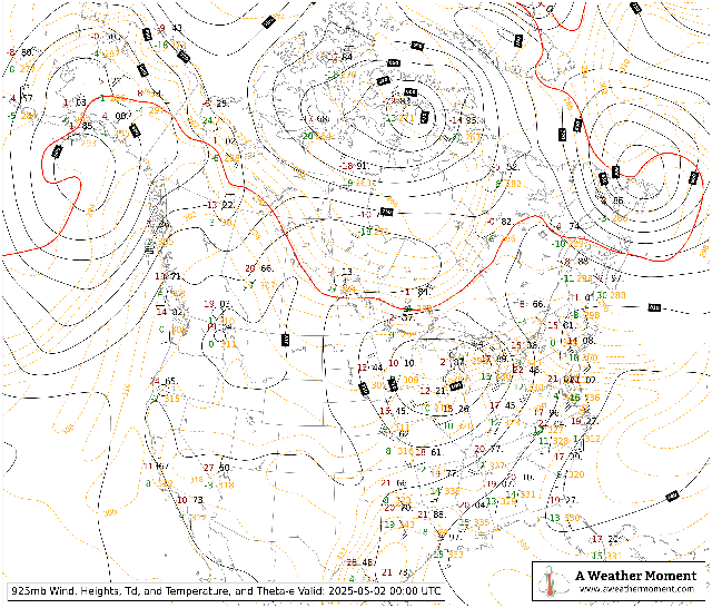 00Z 925mb Upper Air Radiosonde Plot for Canada and the United States