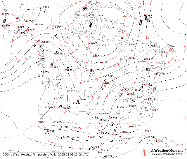 12Z 250mb Upper Air Radiosonde Plot for Canada and the United States