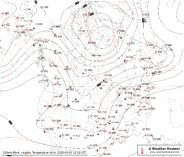 12Z 300mb Upper Air Radiosonde Plot for Canada and the United States