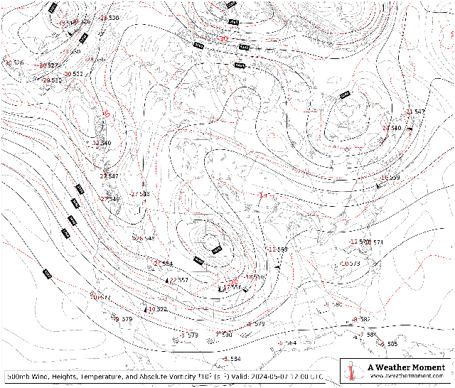 12Z 500mb Upper Air Radiosonde Plot for Canada and the United States