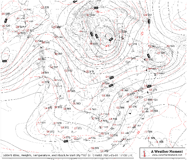 12Z 500mb Upper Air Radiosonde Plot for Canada and the United States