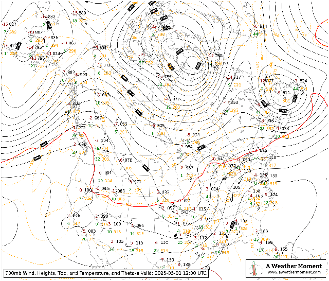 12Z 700mb Upper Air Radiosonde Plot for Canada and the United States