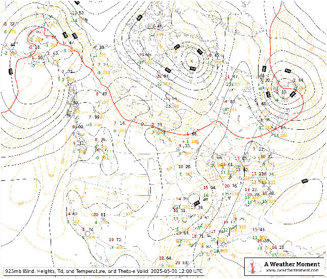 12Z 925mb Upper Air Radiosonde Plot for Canada and the United States