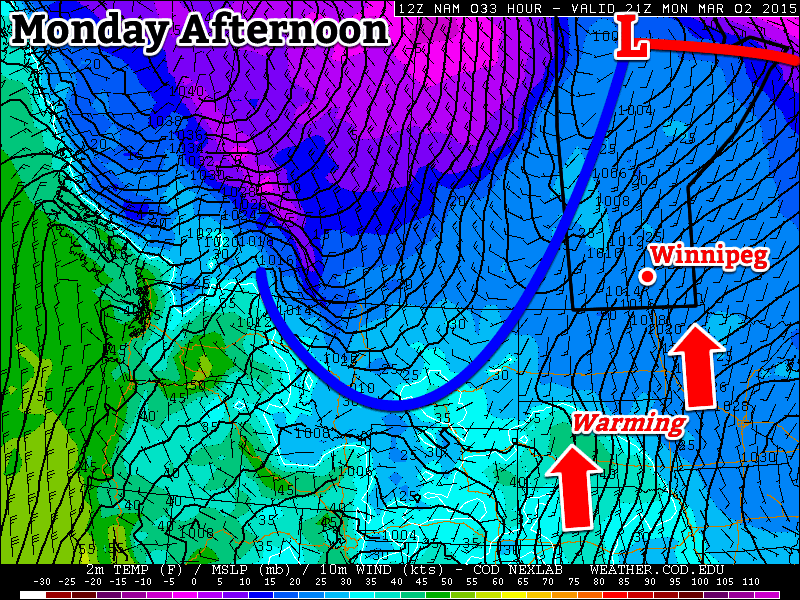 Monday will be warm and windy as strong southerlies develop