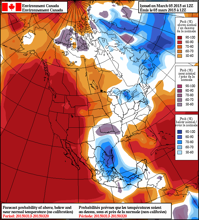 NAEFS 8-14 Temperature Anomaly Forecast (issued 12Z March 5, 2015)