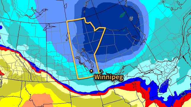 Friday afternoon 850mb temperature forecast (RDPS)