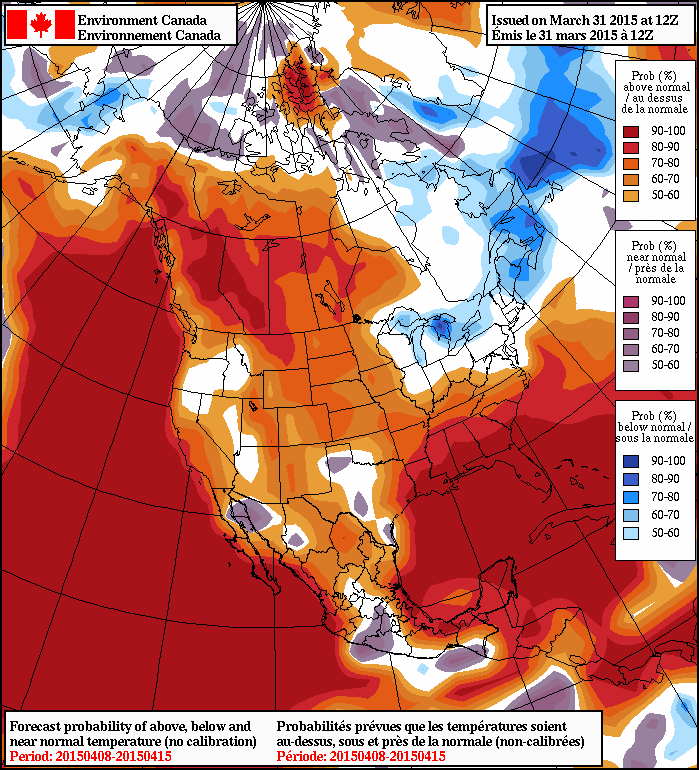 NAEFS 8-14 Day Temperature Anomaly Outlook (issued 12Z March 31, 2015)