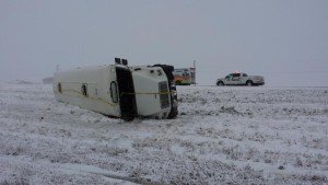 A school bus rolled on Highway 75 near St. Adolphe this morning.