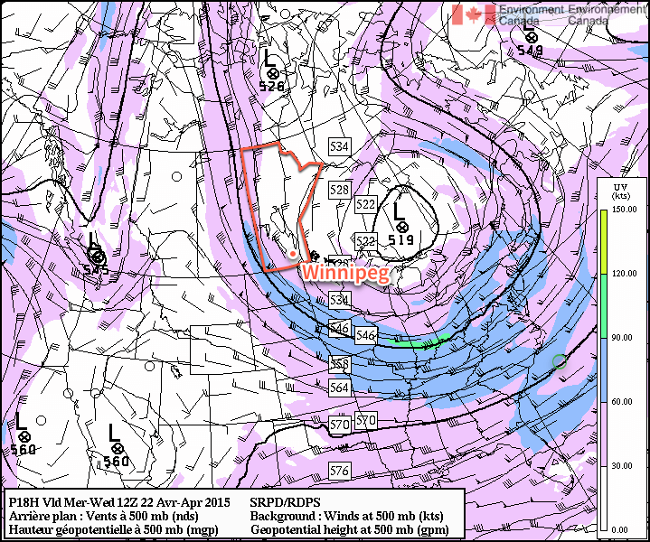 RDPS 500mb Winds valid 12Z April 22th, 2015