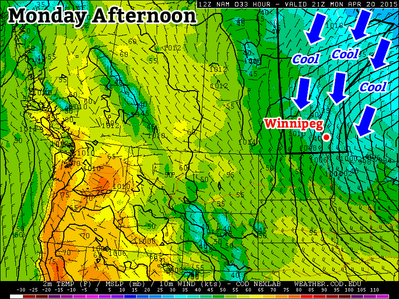 Cool weather will prevail on Monday under a stiff northerly flow