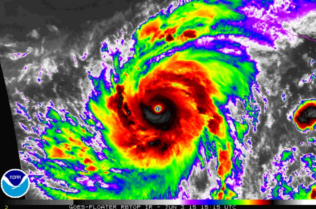 Hurricane Blanca with a well defined eye on June 3rd.  (Source: NOAA)