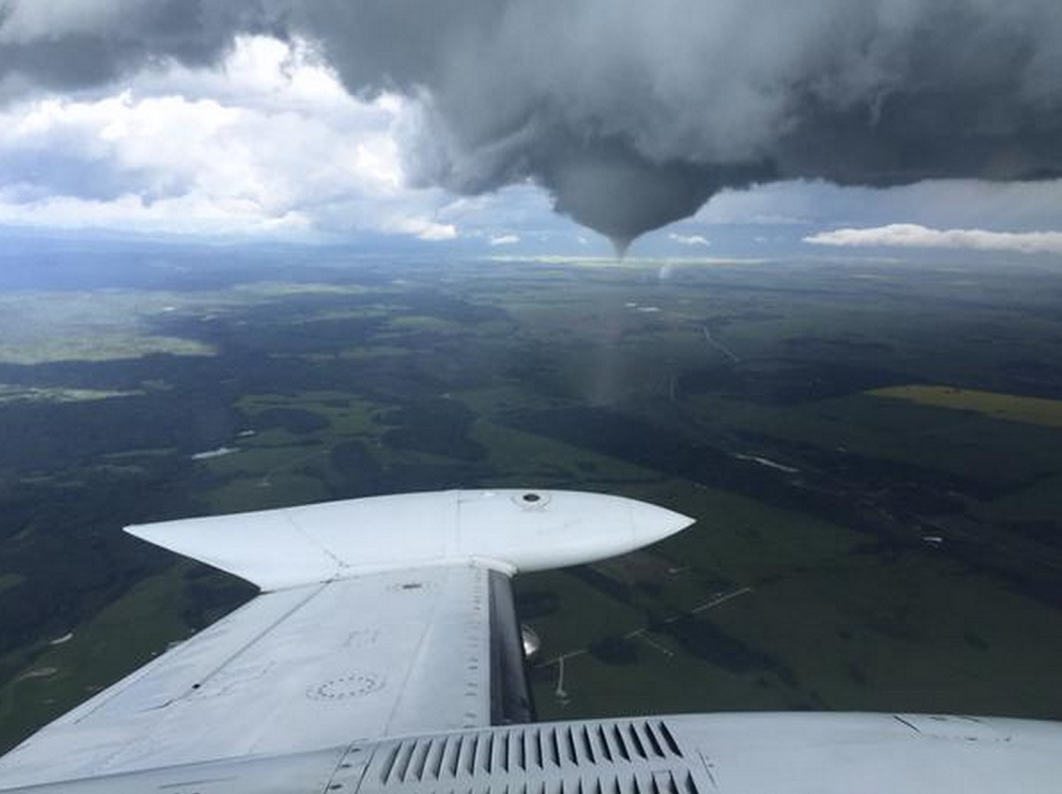 The tornado near Priddis, AB as seen from air by cloud seeders. (Source: Twitter - @Ringosmyuncle)