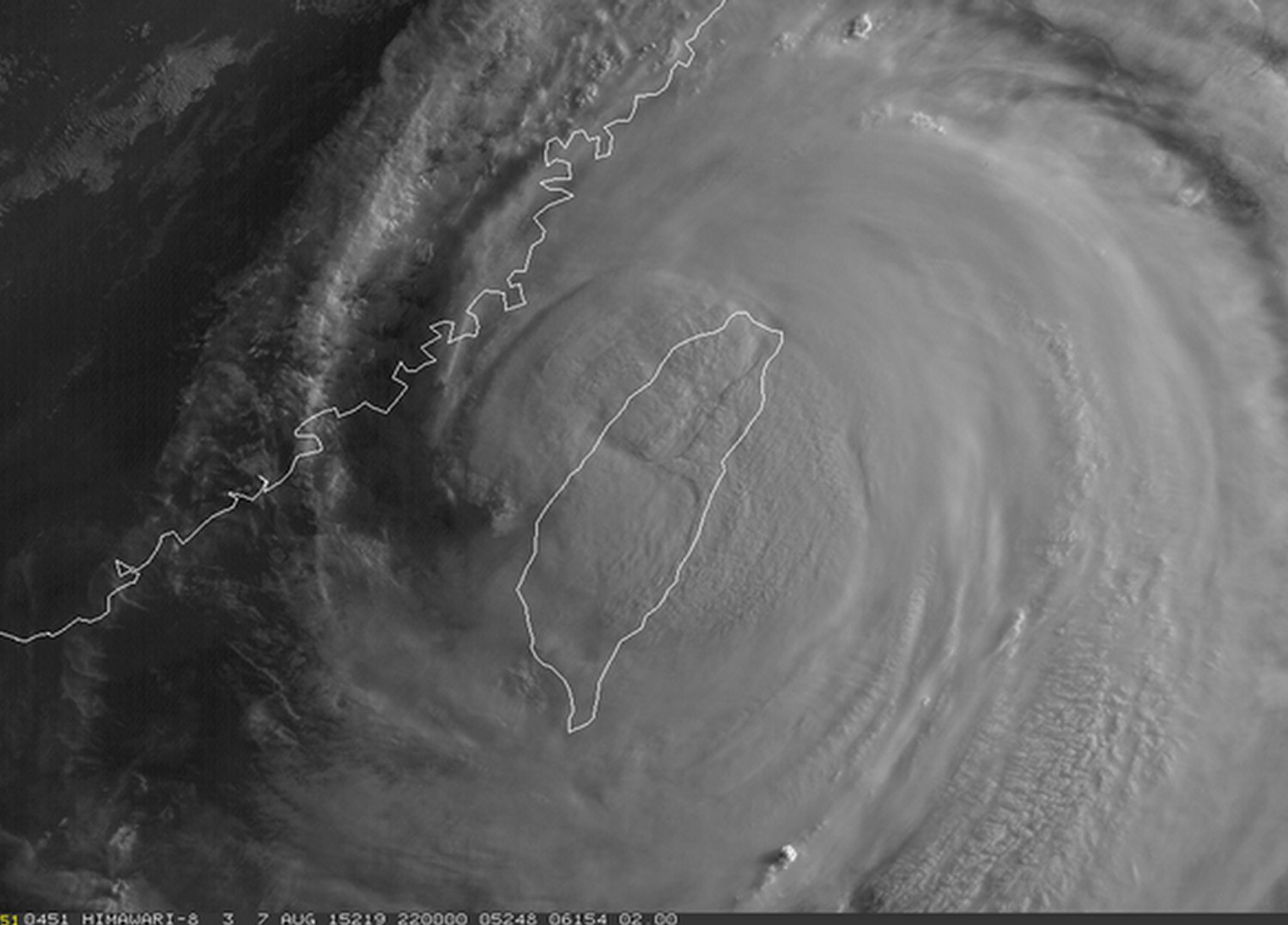 Visible satellite image of Soudelor at sunrise late Friday evening (our time). (Source: Himawari Sat.)