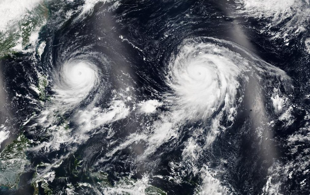 Beautiful satellite image taken on the 20th that captures both Goni and Atsani in the western Pacific. (Source: NASA)