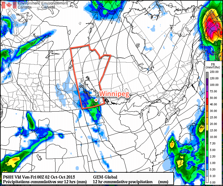 GDPS 12hr. QPF valid 00Z Friday October 02, 2015