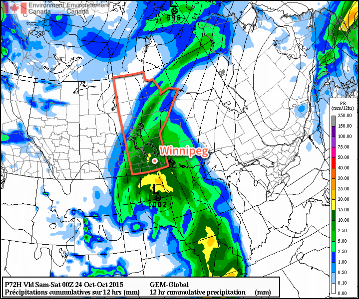 Forecast 12hr. precipitation accumulations for Friday from the GDPS