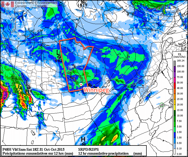 RPDS Precipitation Forecast for October 31, 2015 (12hr. Cumulative)