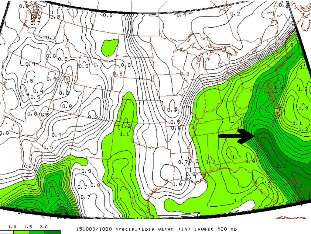 A tongue of precipitable water over South Carolina exceeding 50mm Saturday last weekend. 