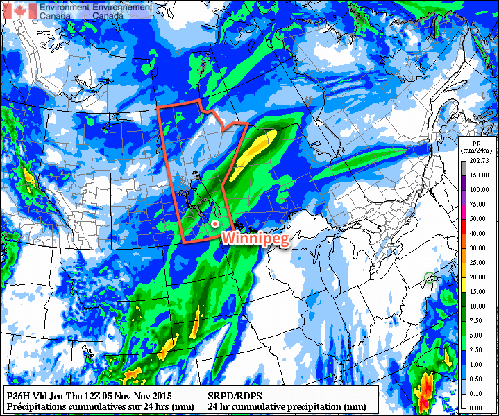 RDPS 24hr. Total Precipitation valid at 12Z 05 November, 2015