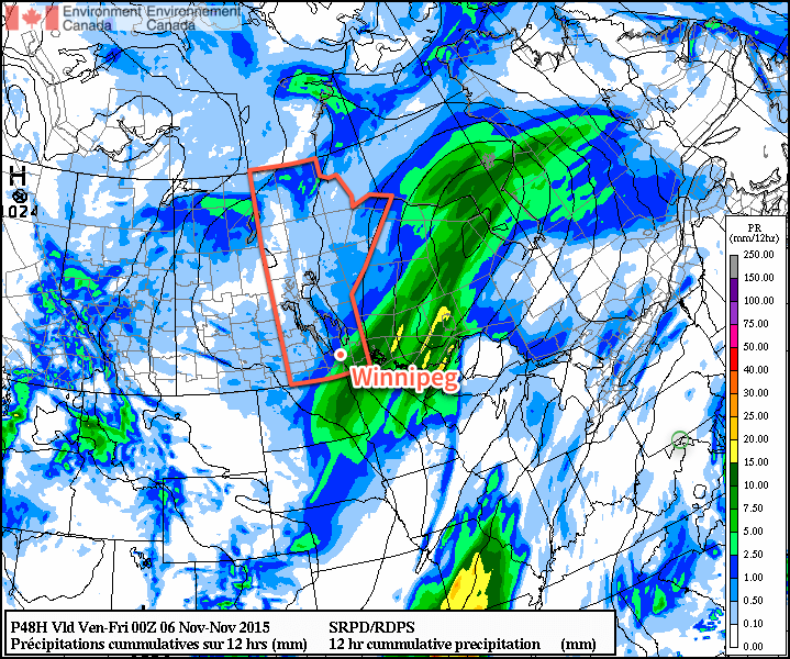 RDPS 12hr. Total Precipitation valid at 00Z 06 November, 2015