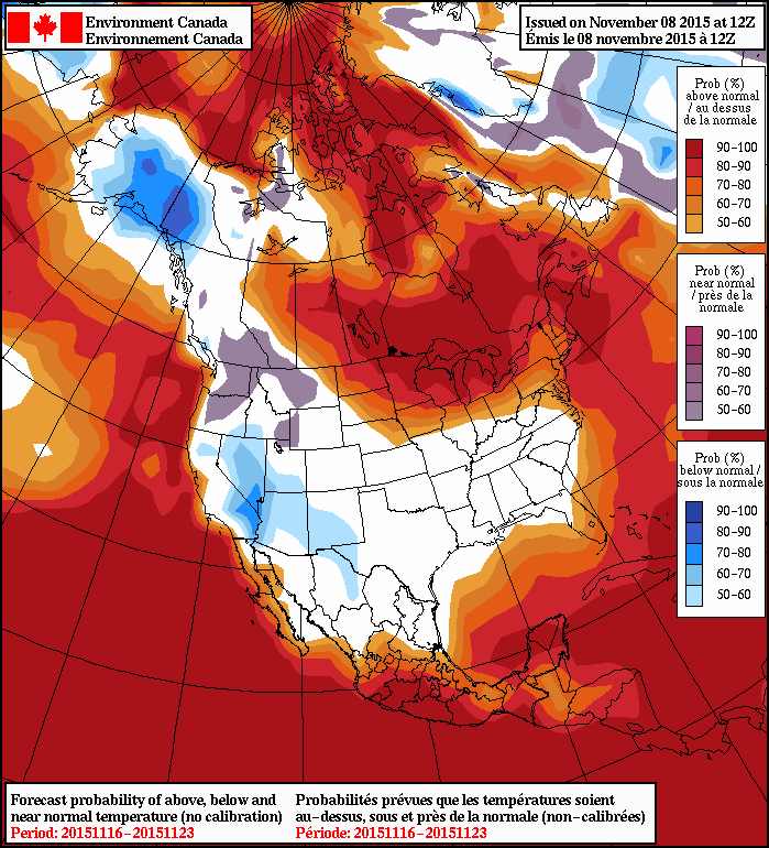 NAEFS 8-14 Day Temperature Anomaly Forecast issued 12Z November 8, 2015