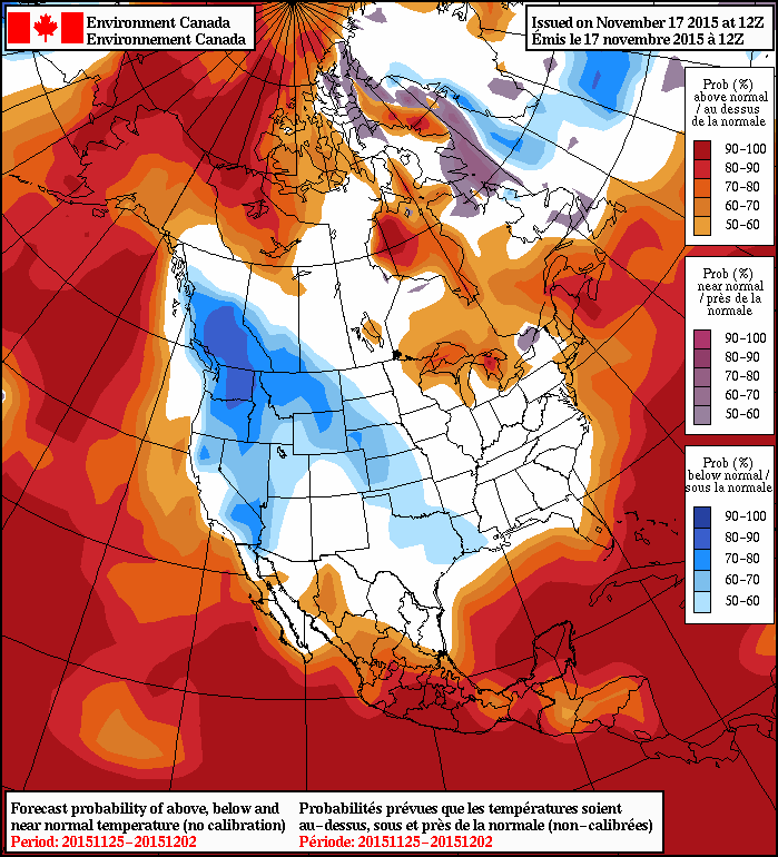 NAEFS 8-14 Day Temperature Anomaly Outlook valid for November 25 to December 2, issued 12Z November 17, 2015
