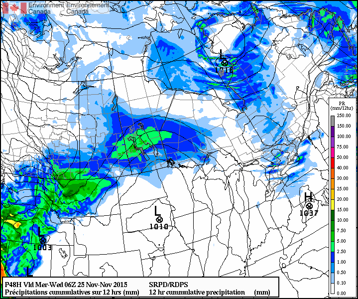 RDPS 12hr. QPF valid 06Z Wednesday November 25, 2015