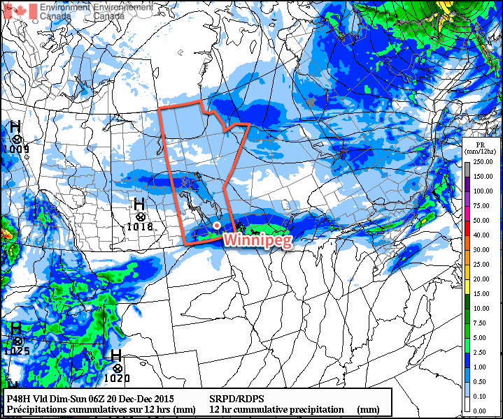 RDPS Precipitation Forecast valid 18-06Z December 19/20, 2015
