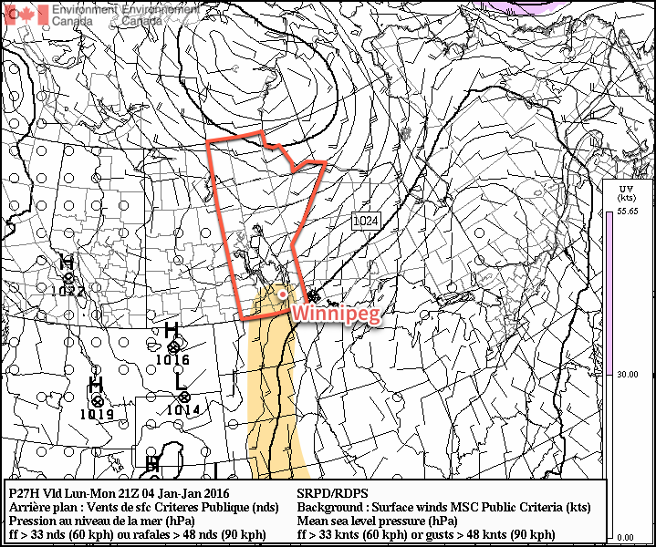 RDPS Forecast Winds for Monday Afternoon