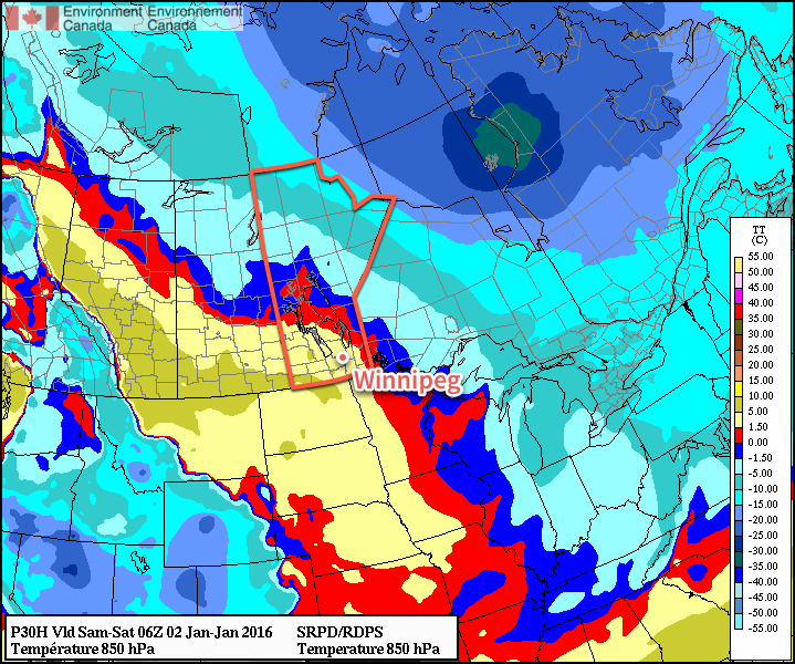 RDPS Forecast 850mb Temperatures valid 06Z Saturdy Morning