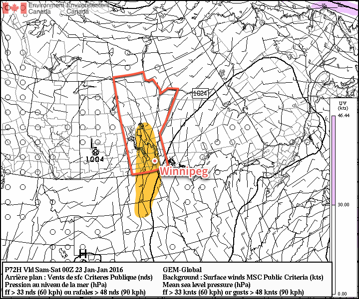 GDPS MSLP & Surface Wind Forecast for Friday