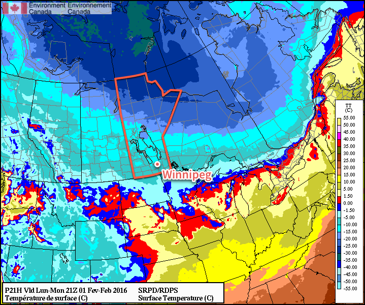 RDPS Temperature Forecast valid Monday afternoon