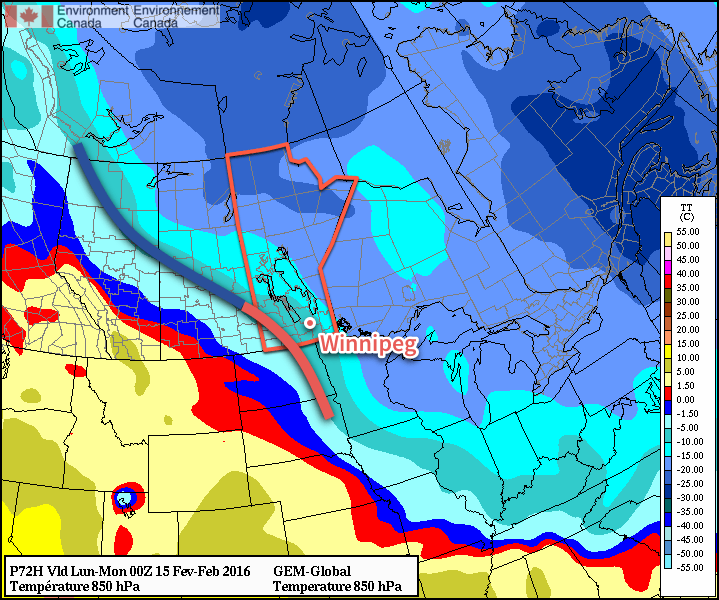 GDPS 850mb temperature forecast valid Sunday evening