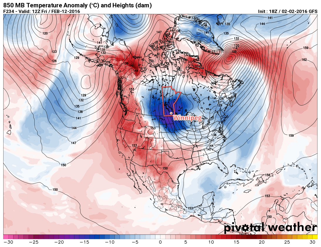 GFS-based forecast of 850mb temperature anomalies for the end of next week