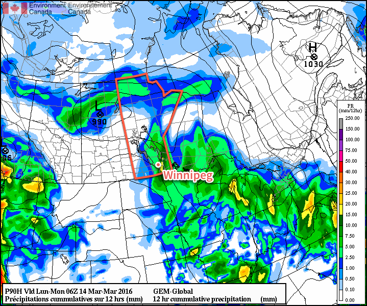 GDPS 12hr. QPF forecast valid 06Z March 14, 2016