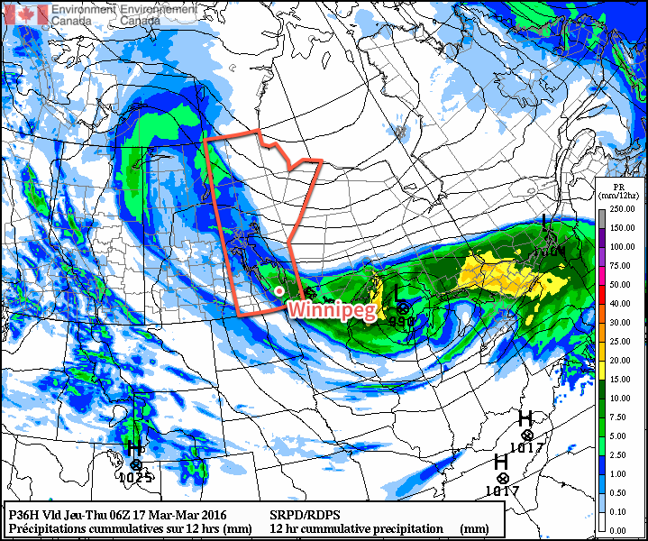 RDPS 12hr QPF forecast valid 06Z Thursday March 16, 2016