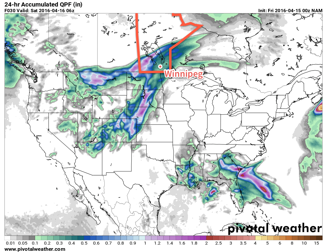 NAM 24hr. QPF valid 06Z Saturday April 16, 2016