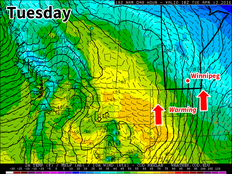 A warming trend will take hold beginning Tuesday