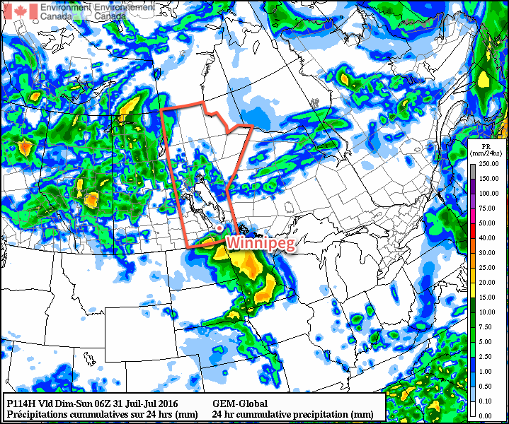 The GDPS is forecasting a swath of 10-35mm near the US border Friday night through Saturday night.