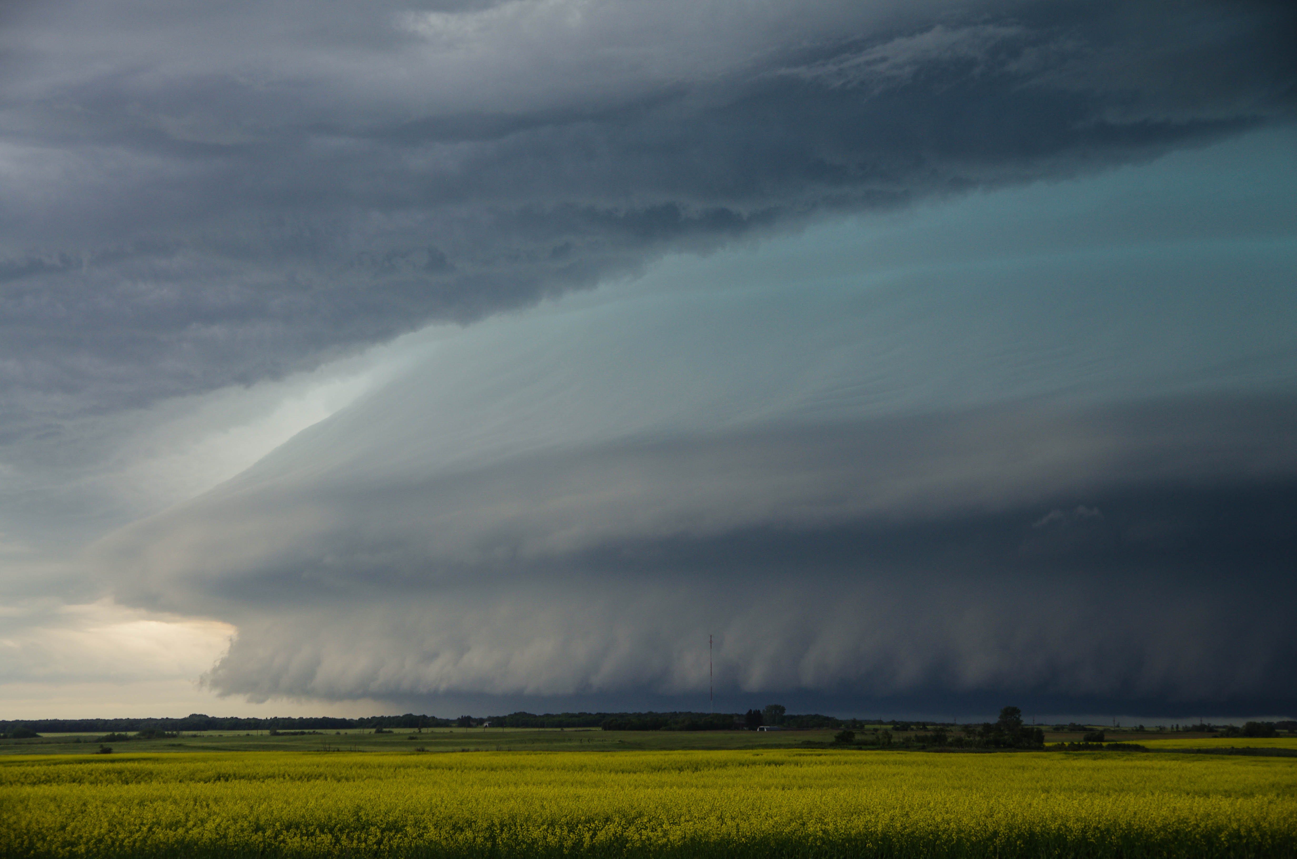 Ground-scraping shelf cloud as we initially approached the storm north of Ninette.