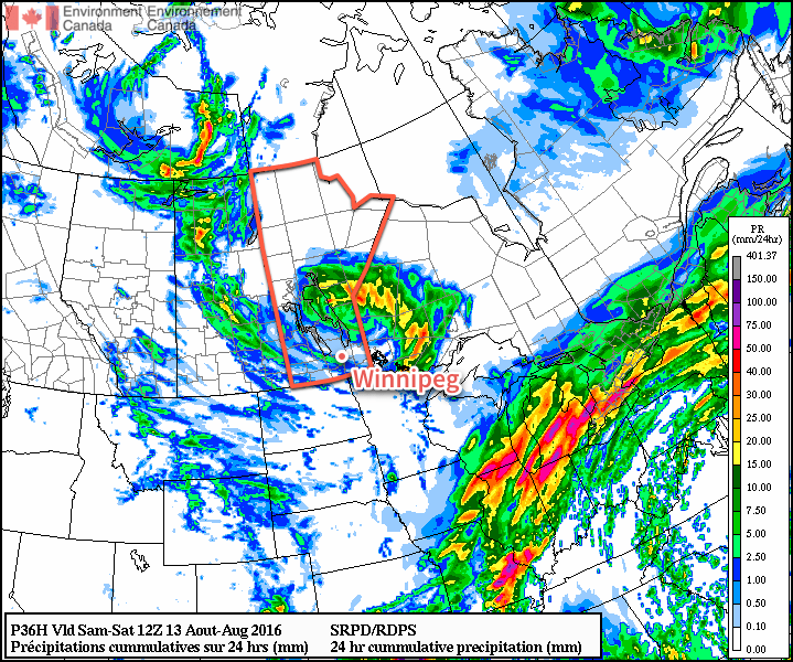 Scattered showers are expected over southern Manitoba over the next two days.