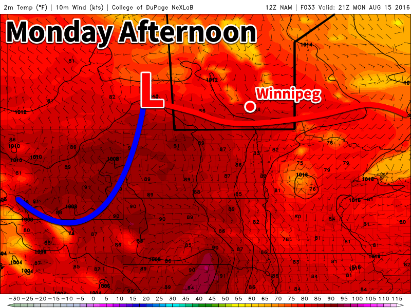 A warm front will be located in southern Manitoba today