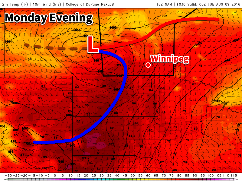 A low pressure system moving into southern Manitoba will bring a risk of severe storms to the region