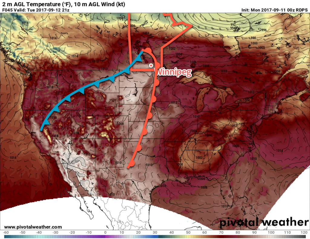 RDPS 2m Temperature Forecast valid 21Z Tuesday September 12, 2017