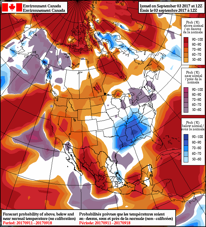 NAEFS 8-14 Day Temperature Anomaly Forecast — Valid September 11-18, 2107